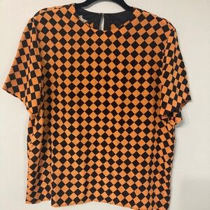 Black and Orange 100% Silk Blouse Size Large SLB by Sunny Leigh Halloween Spooky